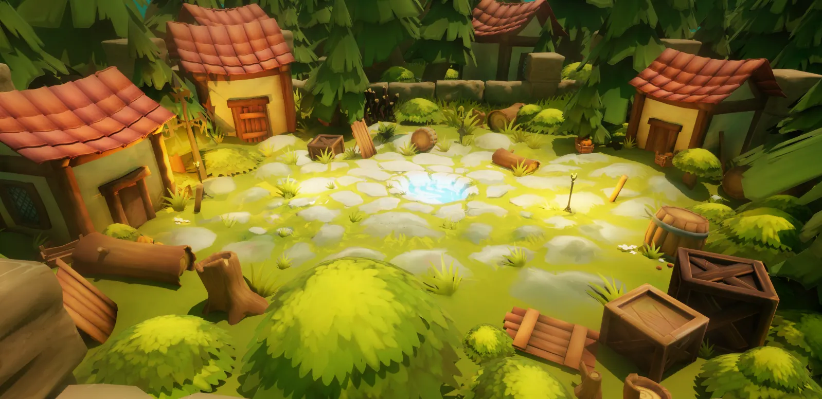 Stylized hand-painted scene made for a top down battle Arena Game